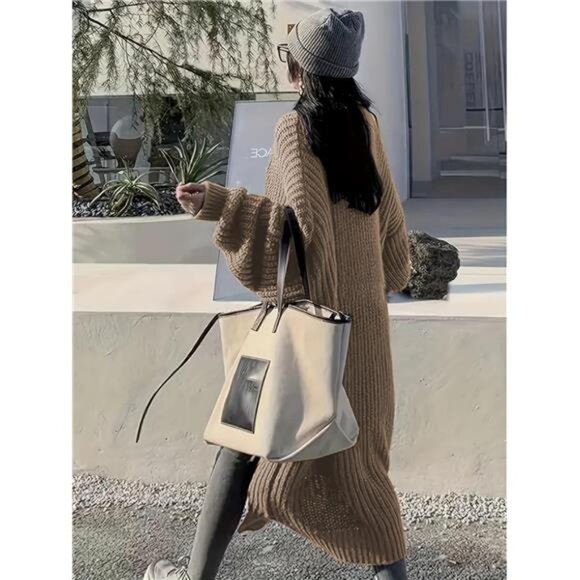 Womens Long Cardigan Sweaters Open Front Oversized Light Brown - Picture 3 of 5